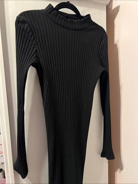 ZARA Black Ribbed Long Sleeve Midi Dress